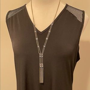 Art deco Long Tassel Necklace in Antique Silver Tone